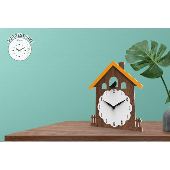 FGnano Charming House Shaped Cartoon Clock, Brown, White and Orange, Acrylic, 5.9"x5.1"x1.4", with White Gift Box