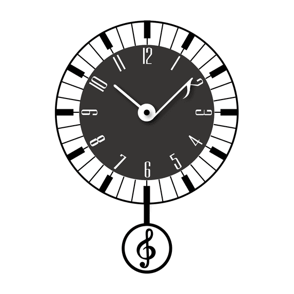 FGnano Music Note Shaped Pendulum Clock, Cartoon Style, Black and White, MDF, 13.8'x10'x1.8", with White Gift Box