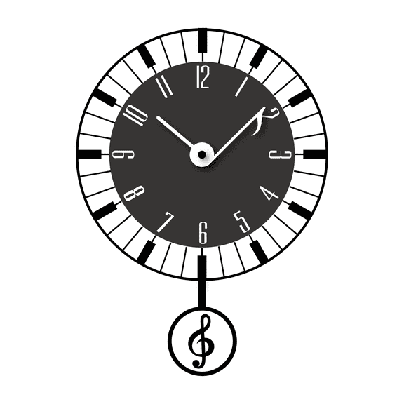 FGnano Music Note Shaped Pendulum Clock, Cartoon Style, Black and White, MDF, 13.8'x10'x1.8", with White Gift Box