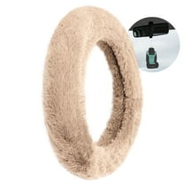 FH Group 14.5-15.5" Doe16 Beige Faux Rabbit Fur Steering Wheel Cover with Air Freshener