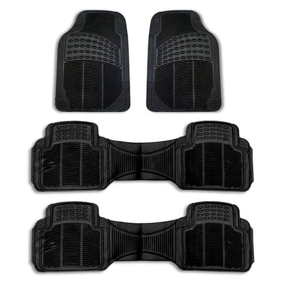 FH Group Universal Fit Rubber Car Floor Mats For Auto SUV Van Heavy Duty Black -3 Row w/ Free Air Freshener