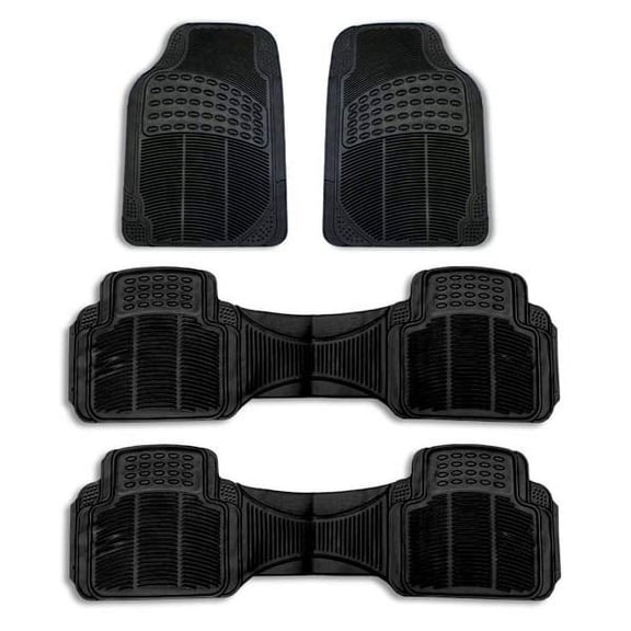 FH Group Universal Fit Rubber Car Floor Mats For Auto SUV Van Heavy Duty Black -3 Row w/ Free Air Freshener