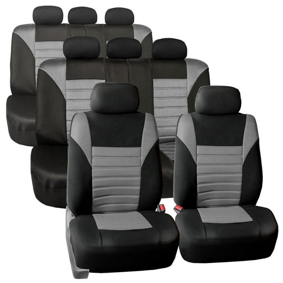 FH Group 3 Row 8 Seaters SUV Seat Covers for Auto 3D Mesh Gray Black Free Gift Air Freshener
