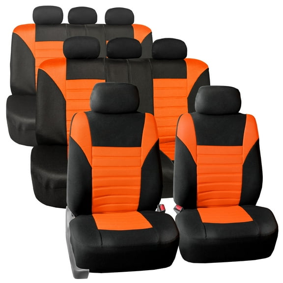 FH Group 3 Row 8 Seaters SUV Seat Covers for Auto 3D Mesh Orange Black Free Gift Air Freshener