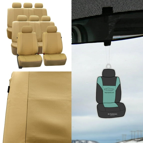FH Group, 3 Row 8 Seaters SUV Van Seat Covers Beige w/ Free Air Freshener, Airbag Compatible / Split Bench Covers