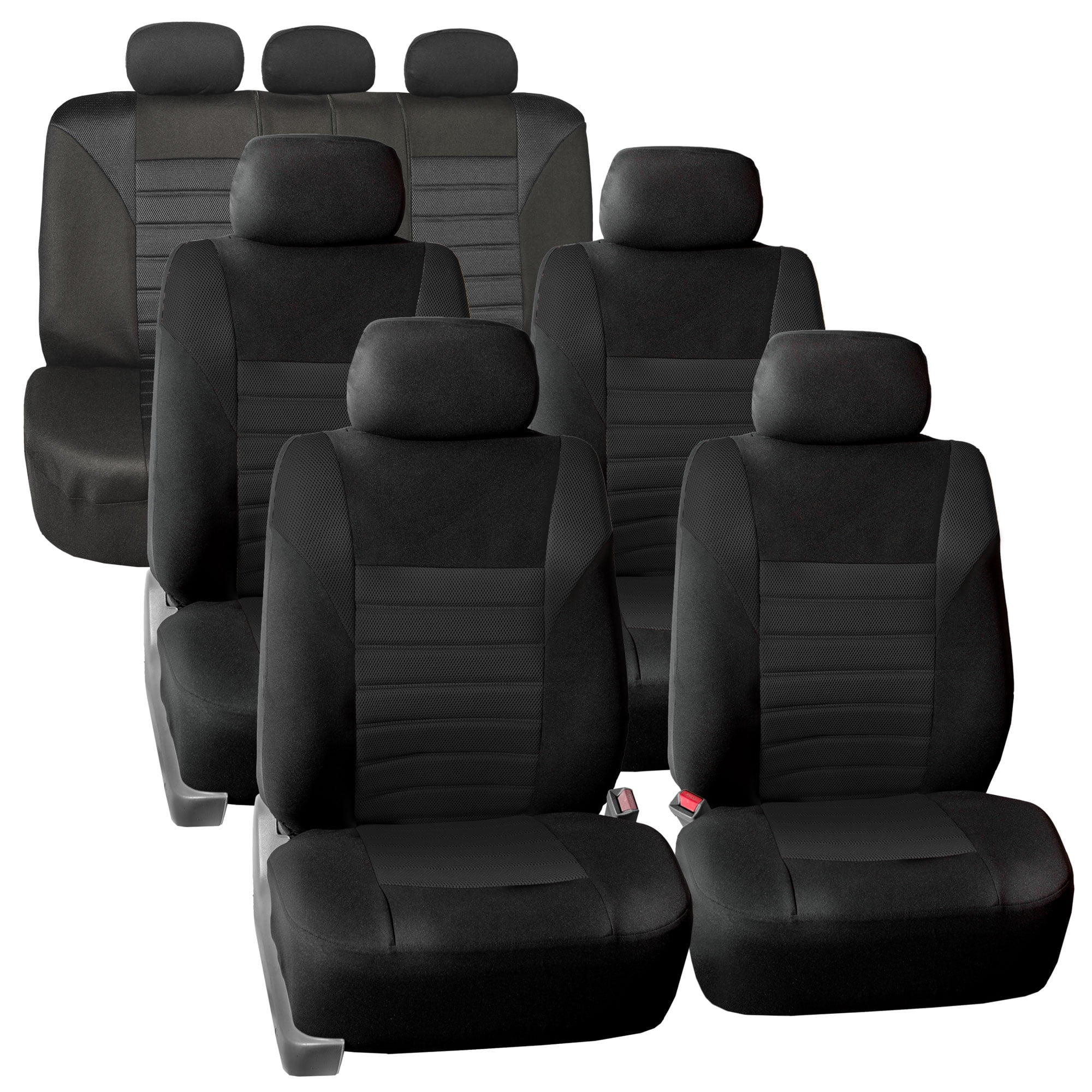 FH Group 3 Row Universal Fit Car Seat Covers Premium 3D Air Mesh with Removable Headrest,  Airbag Compatible for SUV, Sedan, Van Black - 7 Seater