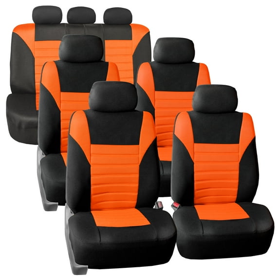 FH Group 3 Row Universal Fit Car Seat Covers Premium 3D Air Mesh with Removable Headrest, Airbag Compatible for SUV, Sedan, Van Orange - 7 Seater