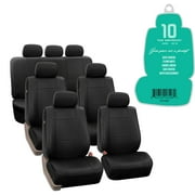FH Group 3 Rows Universal Fit Faux Leather Car Seat Covers for SUV Sedan, Airbag Compatible, Split Bench w/ Free Air Freshener - 7 Seaters Black