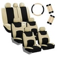 thumbnail image 1 of FH Group 3 rows Cloth Car Seat Covers for SUV, Sedan, Van Full Set - Universal Fit Automotive Seat Covers, Split Bench Rear Seat with Steering Wheel Cover, 4 Seatbelt Pads Beige/Black, 1 of 9