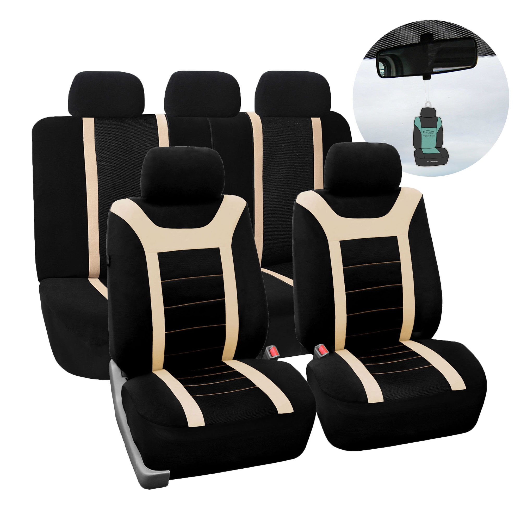 FH Group 3D Air Mesh Car Seat Cover, Universal Fit Beige Full Set Seat