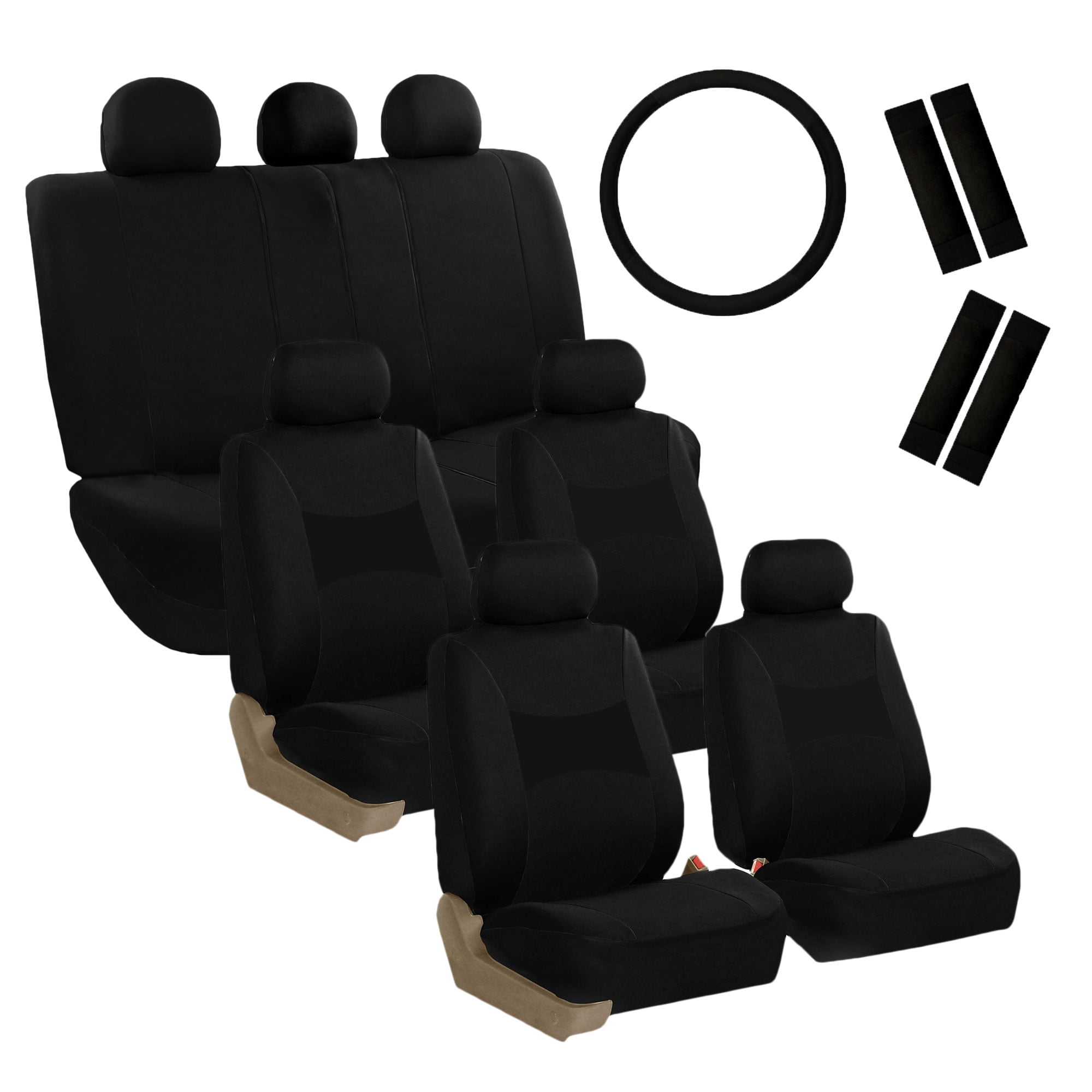 FH Group 3rows Cloth Car Seat Covers for SUV, Sedan, Van Full Set