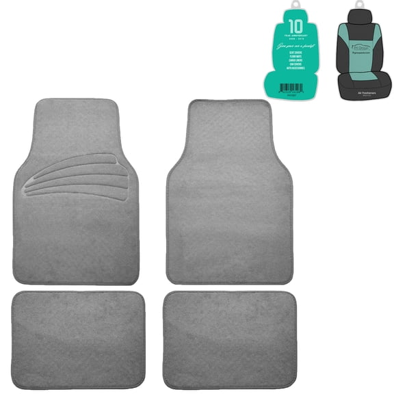 FH Group 4pcs Car Floor Mats For Auto Car SUV Carpet Liner Gray With Free Freshener Gift