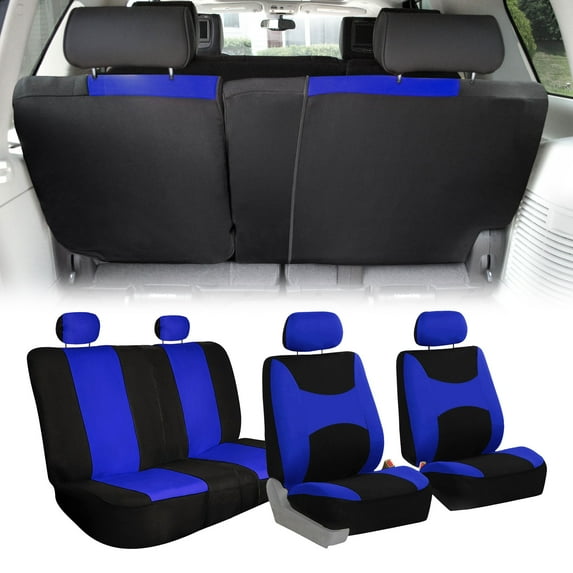 FH Group Universal Fit Flat Cloth Car Seat Covers for Sedan SUV Truck Split Bench - Full Set / Full Coverage, Blue
