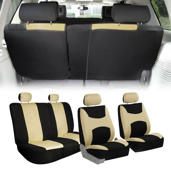 FH Group Universal Fit Flat Cloth Car Seat Covers for Sedan SUV Truck Split Bench - Full Set / Full Coverage, Beige