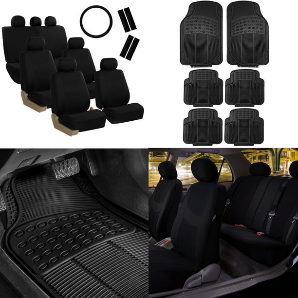 FH Group, 7 Seater 3 Row Black Seat Covers for SUV Van Accesory Combo w