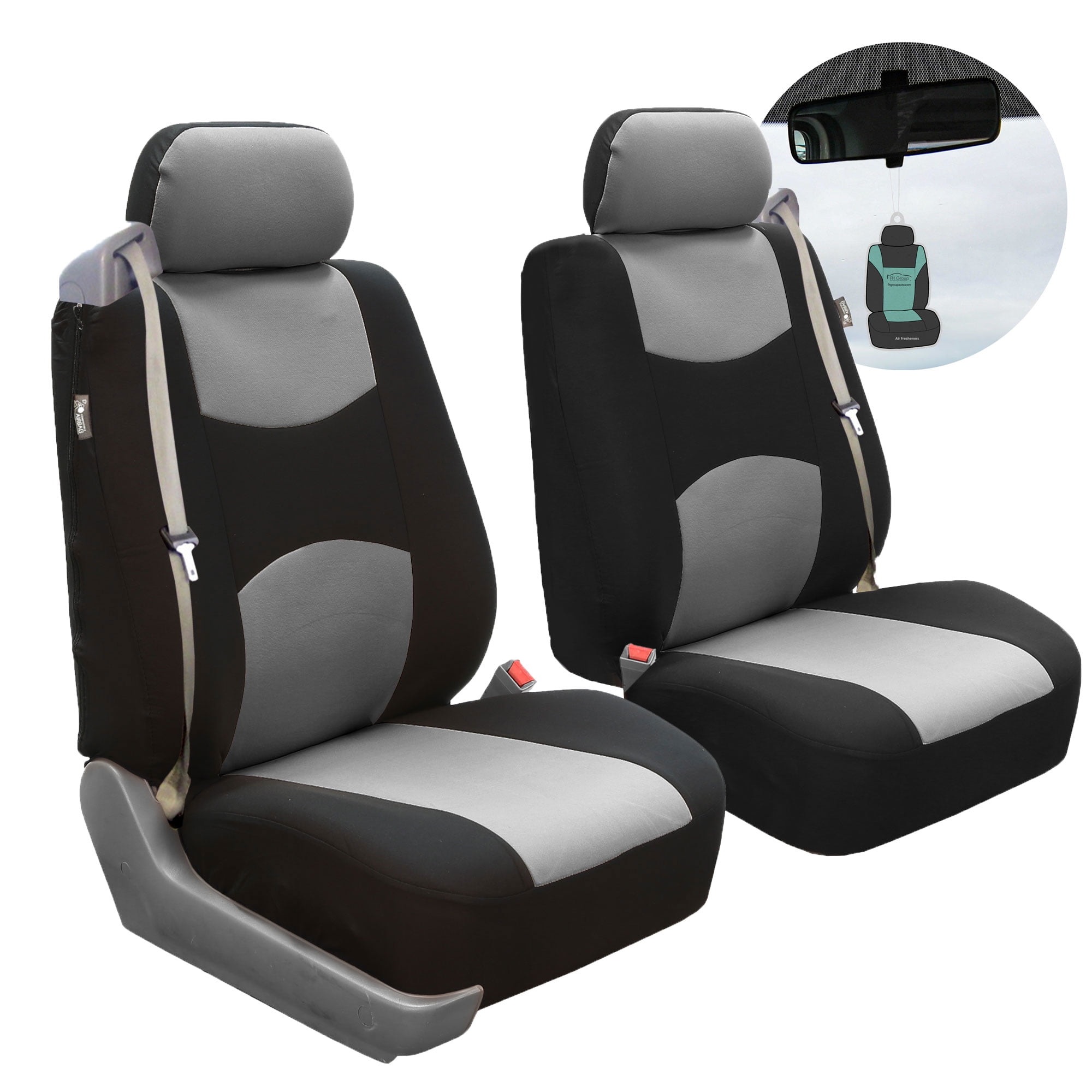FH Group AFFB351BLACK102 Universal Built-in Seatbelt Front Set Car Seat  Covers with Air Freshener