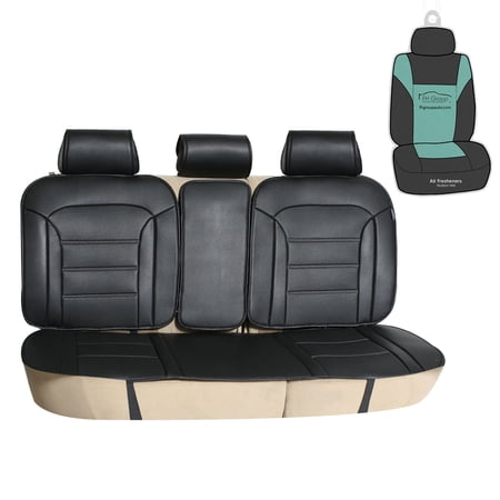 FH Group Black PU Leather Rear Set Car Seat Covers with Air Freshener