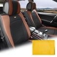 thumbnail image 1 of FH Group Brown Black Leatherette Front Bucket Seat Cushion Covers for Auto Car SUV Truck Van with Yellow Dash Mat Combo, 1 of 6