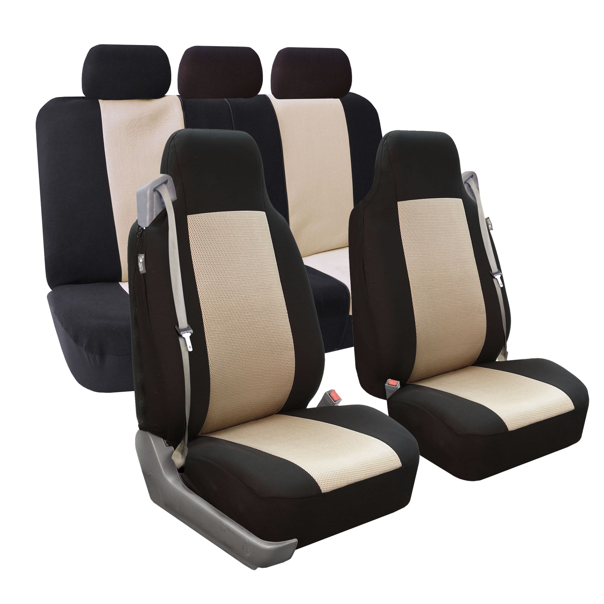 FH Group BuiltIn Seatbelt Cloth Seat Covers Fit For Car Truck SUV Van
