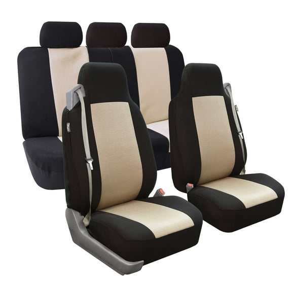 FH Group Built-In Seatbelt Cloth Seat Covers Fit For Car Truck SUV Van - Full Set