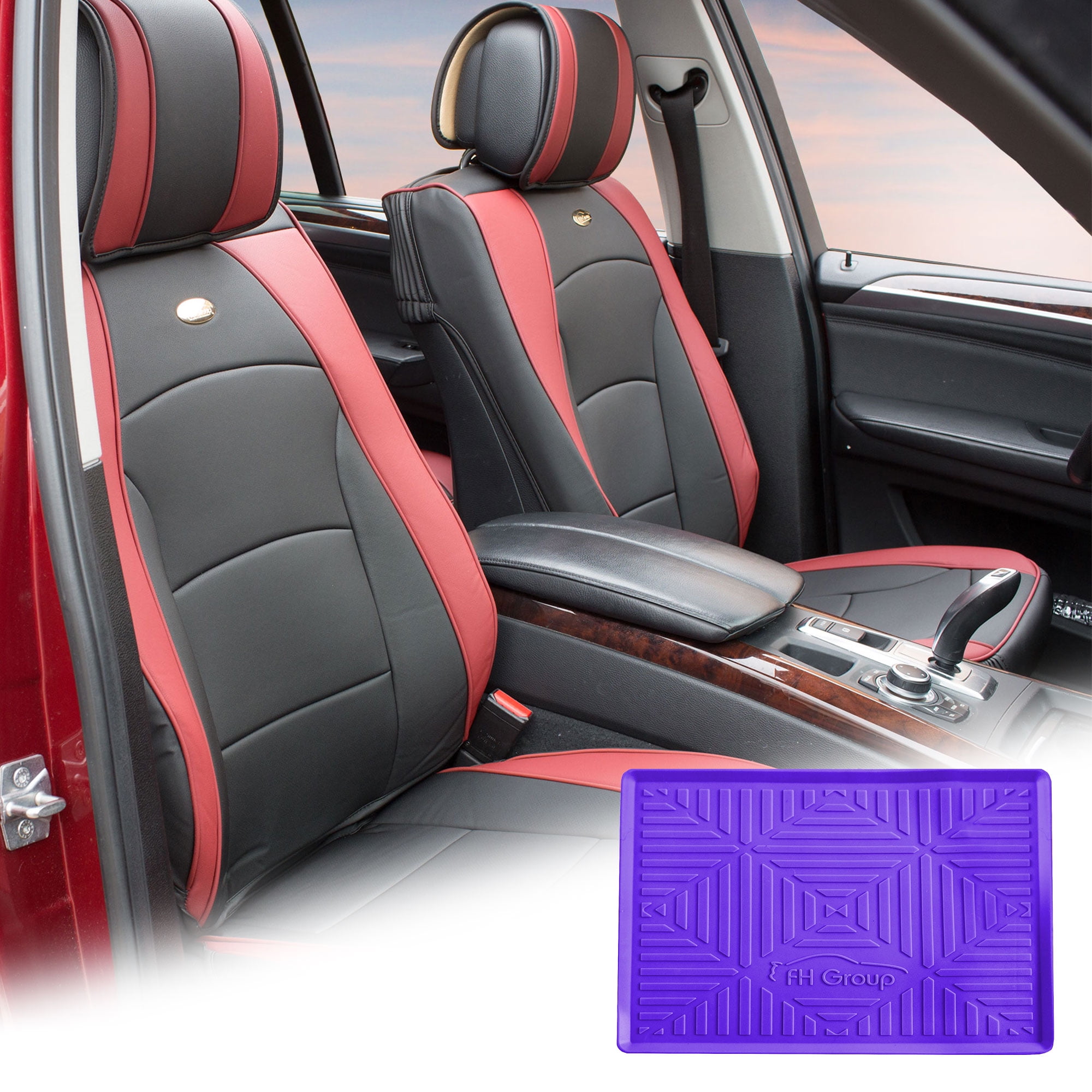 FH Group Burgundy Black Leatherette Front Bucket Seat Cushion