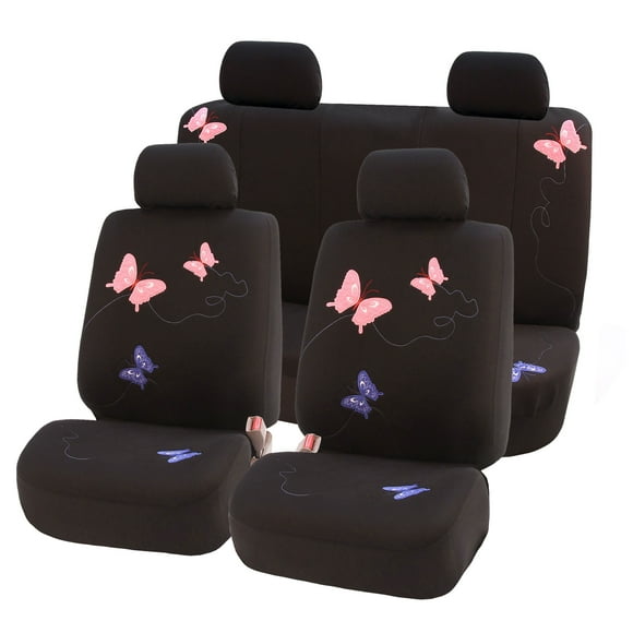FH Group Butterfly Embroidery Cloth Car Seat Covers Fit For Car Truck SUV Van - Full Set