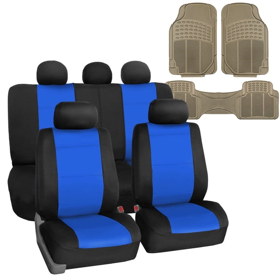FH Group Car Seat Cover Neoprene Waterproof Pet Proof Full Set Cover Blue w/Floor Mats