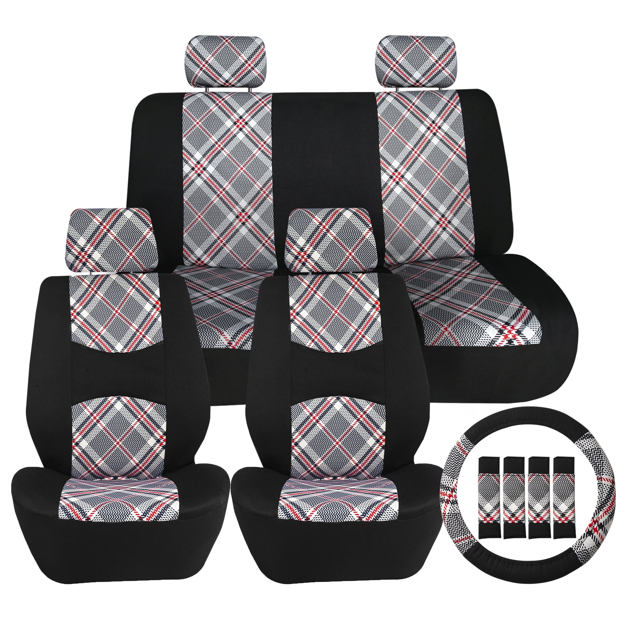 FH Group Car Seat Covers Full Set Beige Cloth Universal Fit