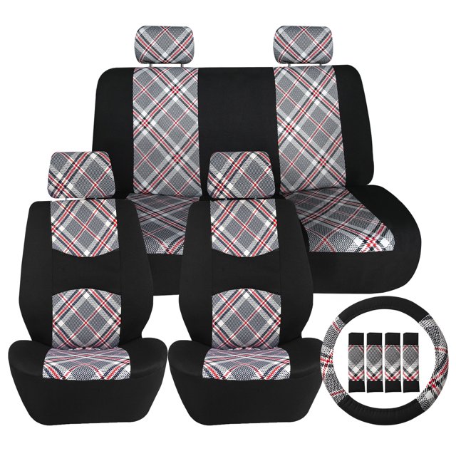 FH Group Car Seat Covers Full Set Beige Cloth Universal Fit