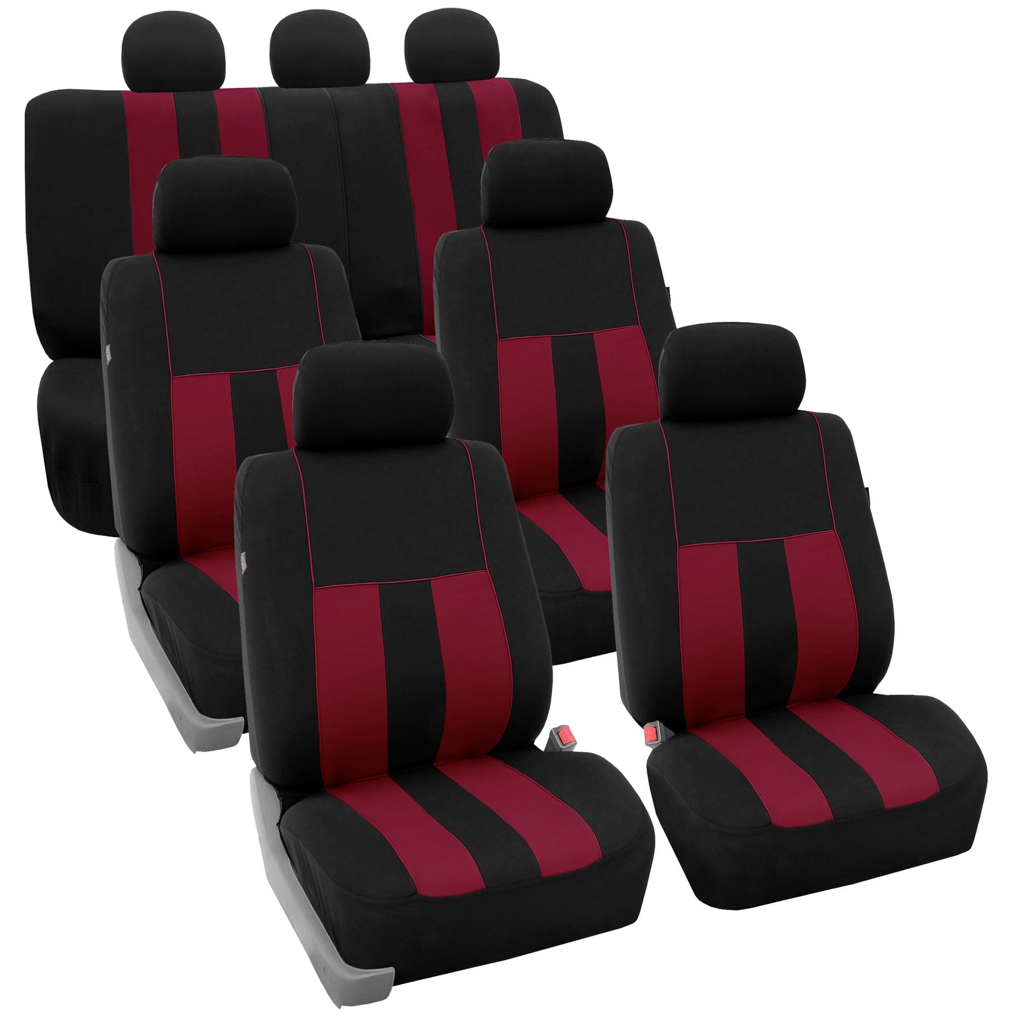 FH Group Car Seat Covers Full Set Burgundy Cloth Universal Fit