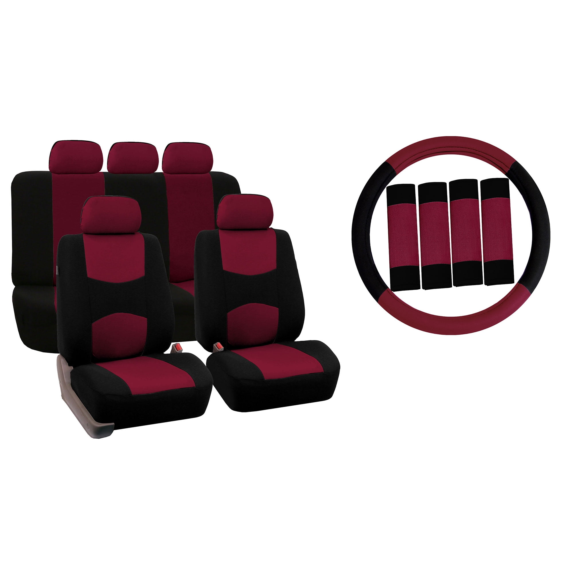 FH Group Car Seat Covers Full Set Cloth Universal Fit, Automotive