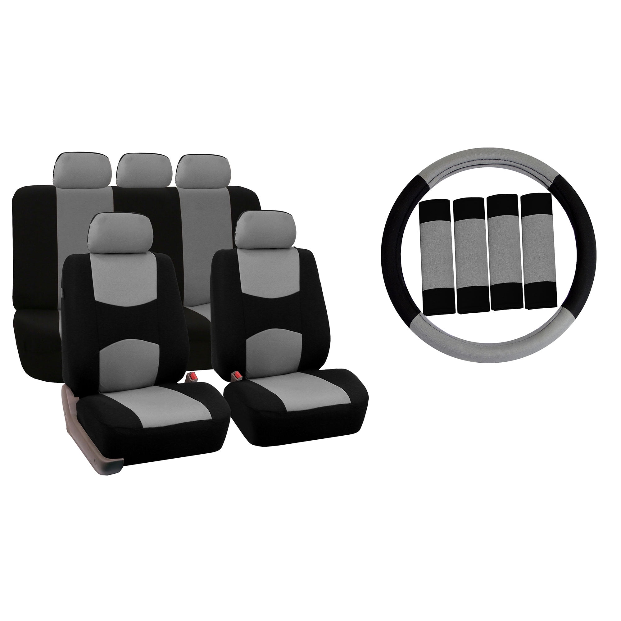 FH Group Car Seat Covers Full Set Cloth Universal Fit, Automotive