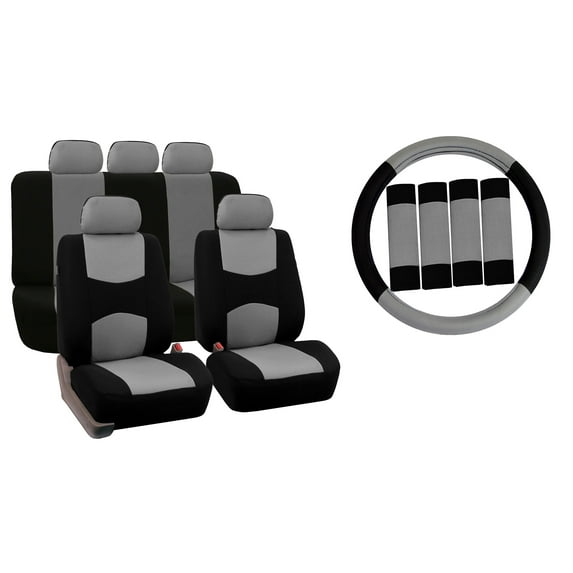 FH Group Car Seat Covers Full Set Cloth - Universal Fit, Automotive Seat Covers, Airbag Compatible, Solid Bench Rear Seat, Washable Car Seat Cover for SUV, Sedan, Van