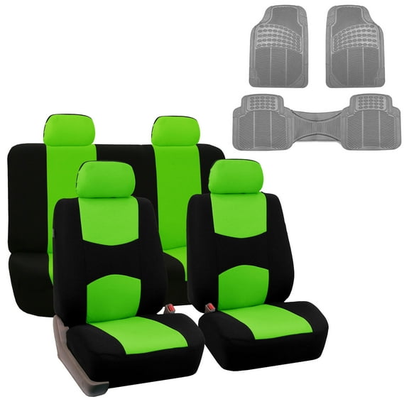 FH Group Universal Fit Green Cloth Car Seat Covers for SUV, Van Truck Auto - Solid Bench with Gray Floor Mats