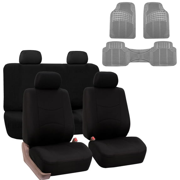FH Group Universal Fit Black Cloth Car Seat Covers for SUV, Van Truck Auto - Solid Bench with Gray Floor Mats