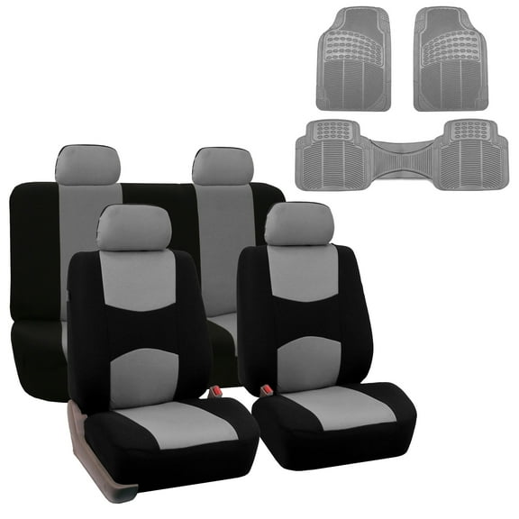 FH Group Universal Fit Gray Cloth Car Seat Covers for SUV, Van Truck Auto - Solid Bench with Gray Floor Mats