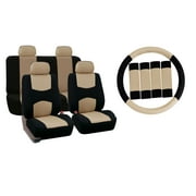 FH Group Car Seat Covers Full Set Cloth - Universal Fit Automotive Seat Covers, Solid Back Seat Cover, Washable Car Seat Cover for SUV, Sedan and Van w/ Steering Cover & Belt Pads