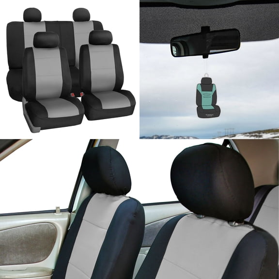 FH Group Car Seat Covers Full Set Gray Neoprene - Universal Fit, Automotive Seat Covers, Airbag Compatible, Split Bench Rear Seat, Washable Car Seat Cover for SUV, Sedan