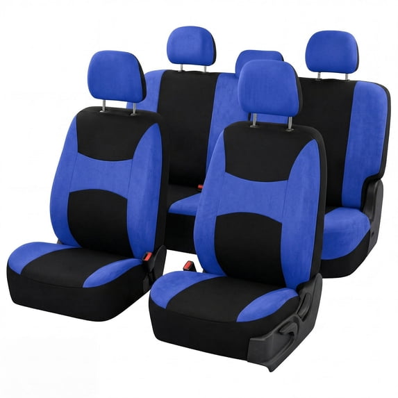 FH Group Car Seat Covers Light & Breezy Flat Cloth, Full Set w/ Carpet Floor Mats With Colored Trim