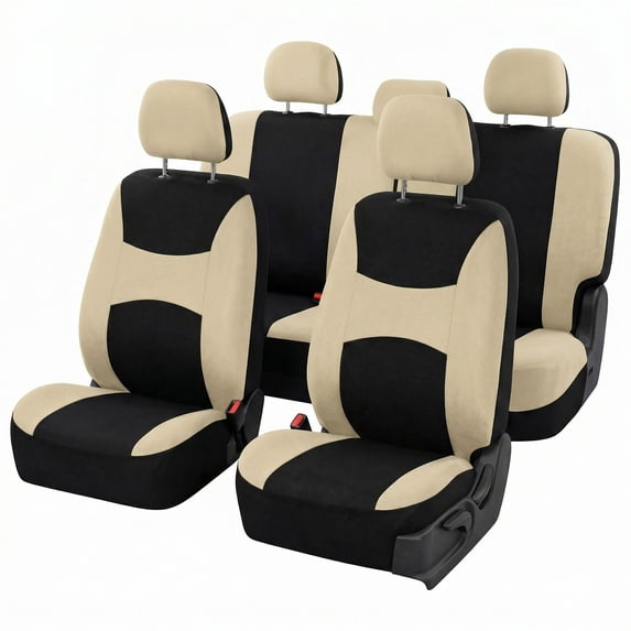 FH Group Car Seat Covers Light & Breezy Flat Cloth, Full Set w/ Carpet Floor Mats With Colored Trim