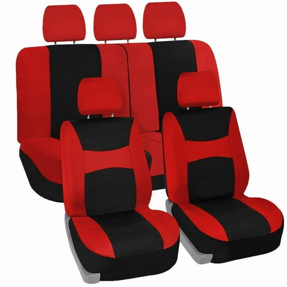 FH Group Car Seat Covers Light & Breezy Flat Cloth, Full Set w/ Carpet Floor Mats With Colored Trim