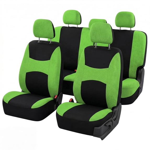 FH Group Universal Fit Flat Cloth Car Seat Covers, Full Set w/ Trimmable Rubber Floor Mats