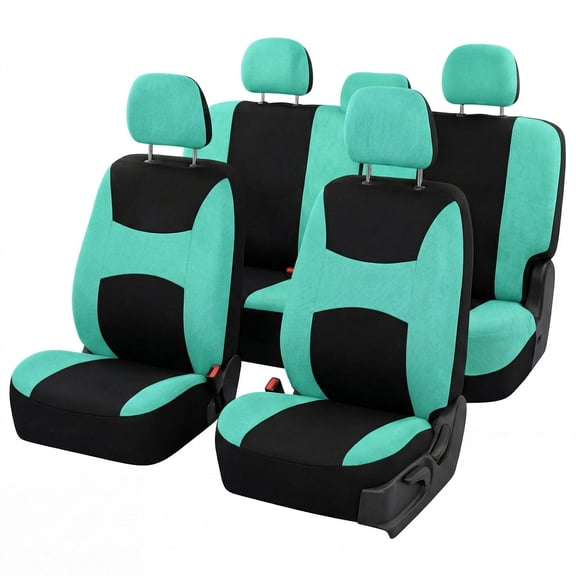 FH Group Car Seat Covers Light & Breezy Flat Cloth, Full Set w/ Trimmable Vinyl Floor Mats