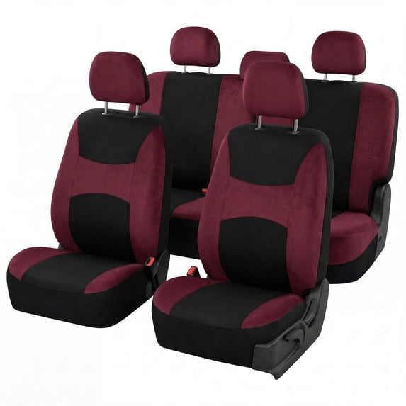 FH Group Universal Fit Flat Cloth Car Seat Covers, Full Set w/ Trimmable Rubber Floor Mats