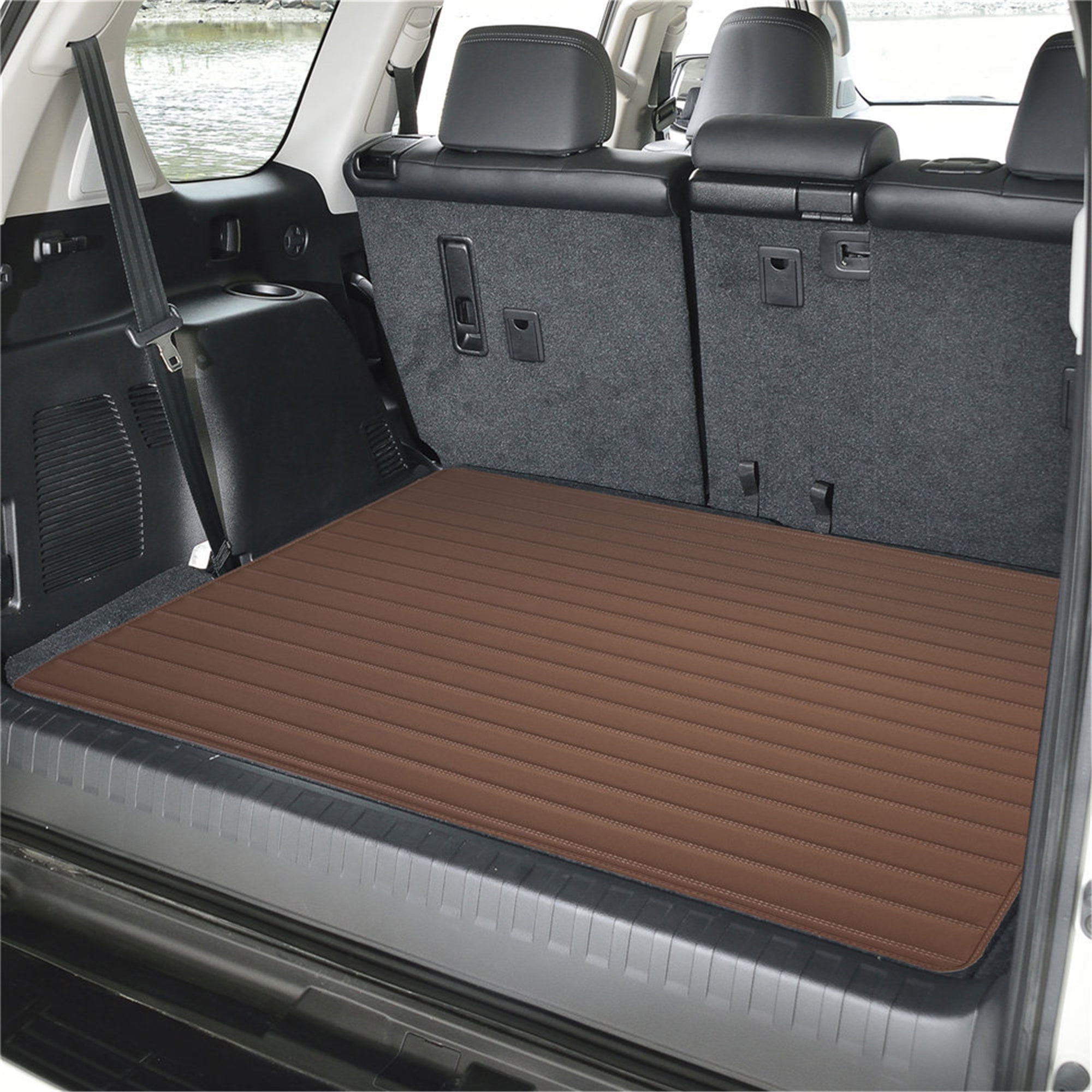 FH Group, Cargo Liner 32" For Truck SUV Faux Leather Heavy Duty Stripe Design Brown