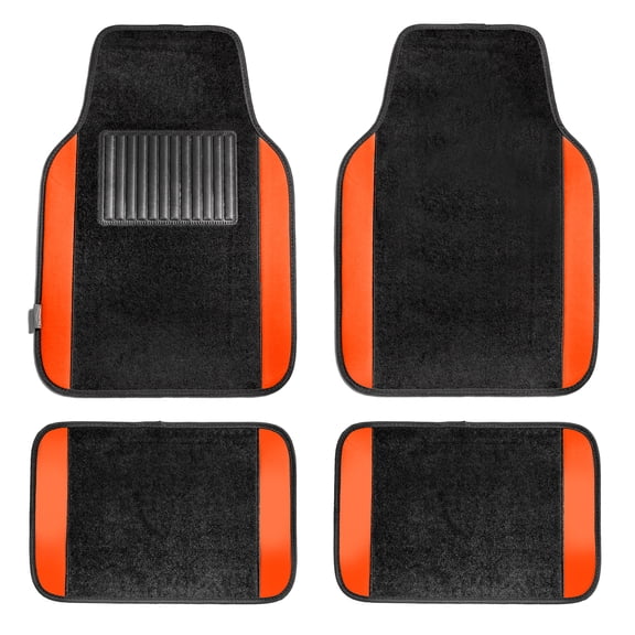 FH Group Carpet Floor Mats for Car, SUV, Van Universal Fit w/ Free Gift - Full Set F14407Orange