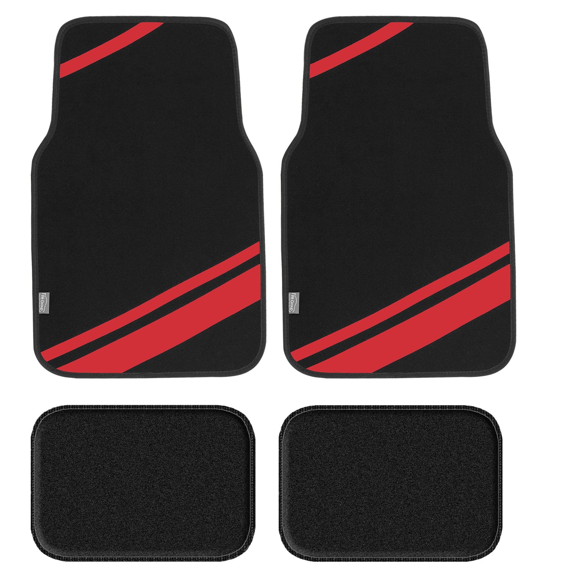 Black and Red Faux Leather Striped Car Floor Mats Set