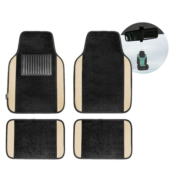 FH Group Carpet Non Slip Beige Car Floor Mats, Universal Fit 4 Pieces Full Set with Air Freshener