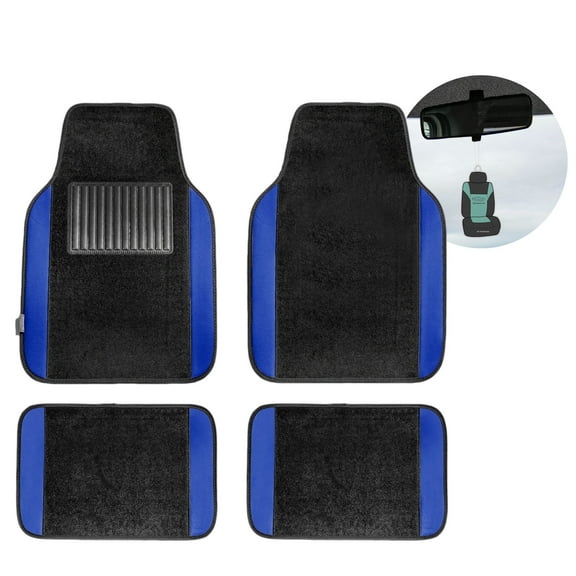 FH Group Carpet Non Slip Blue Car Floor Mats, Universal Fit 4 Pieces Full Set with Air Freshener
