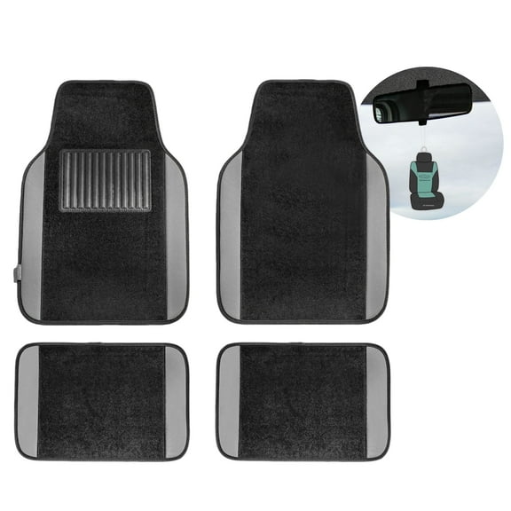 FH Group Carpet Non Slip Gray Car Floor Mats, Universal Fit 4 Pieces Full Set with Air Freshener